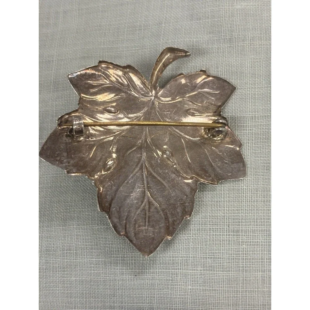 Vintage COF 830 Silver Grape Leaf Brooch Large Scandinavian Leaf Pin